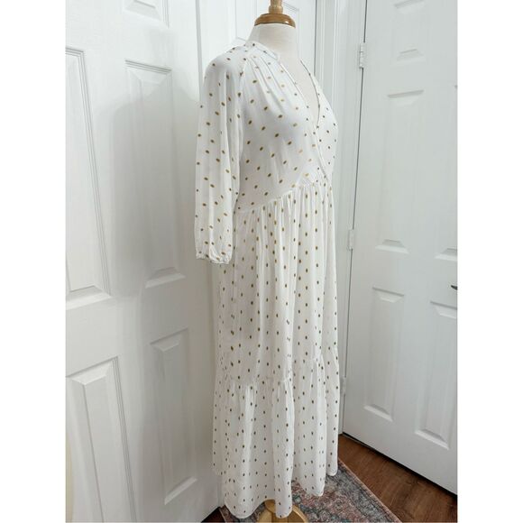 Anthropologie Augustine White Polka Dot 3/4 Sleeve Midi Tiered Dress Size Small - Picture 2 of 7